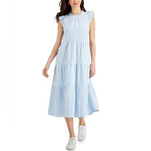 Blue and white striped searsucker midi dress, PXL